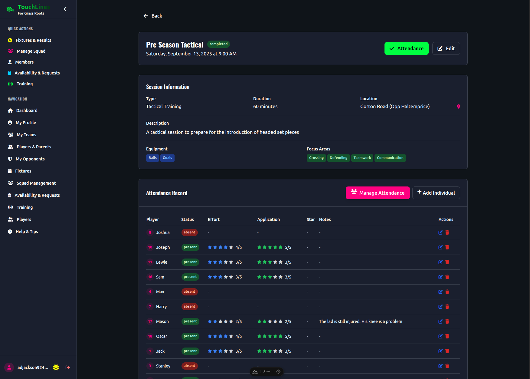 Training session planning